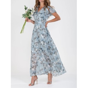 Casual Dress Swing Dress Floral Dress Chiffon Long Dress Maxi Dress Green Blue Light Blue Short Sleeve Floral Ruffle Spring Summer V Neck Fashion Daily Date Vacation 2023 S M L XL XXL 3XL – PRYCUS MITCHELL INC