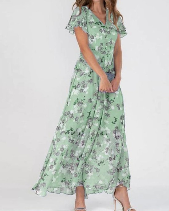 Casual Dress Swing Dress Floral Dress Chiffon Long Dress Maxi Dress Green Blue Light Blue Short Sleeve Floral Ruffle Spring Summer V Neck Fashion Daily Date Vacation 2023 S M L XL XXL 3XL – PRYCUS MITCHELL INC