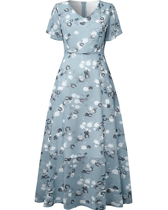 Casual Dress Swing Dress Floral Dress Chiffon Long Dress Maxi Dress Green Blue Light Blue Short Sleeve Floral Ruffle Spring Summer V Neck Fashion Daily Date Vacation 2023 S M L XL XXL 3XL – PRYCUS MITCHELL INC