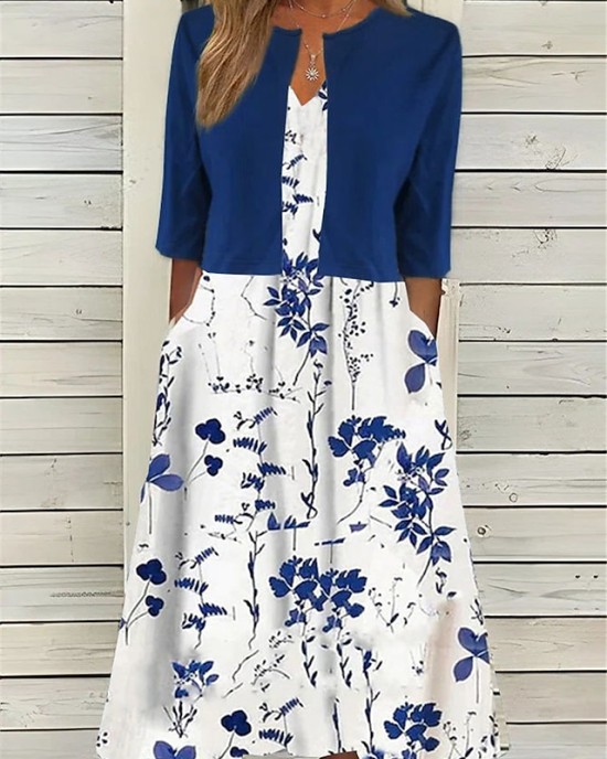 Two Piece Dress Set Casual Dress Print Dress Daily Vacation Fashion Elegant Pocket Print Midi Dress Crew Neck Half Sleeve Floral Regular Fit Black Navy Blue Green Summer Spring S M L XL XXL – PRYCUS MITCHELL INC