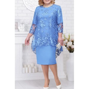 Plus Size Curve Wedding Guest Dress Lace A Line Dress Floral Round Neck Lace 3/4 Length Sleeve Spring Summer Casual Mother??s Day Knee Length Dress Daily Holiday Dress – PRYCUS MITCHELL INC