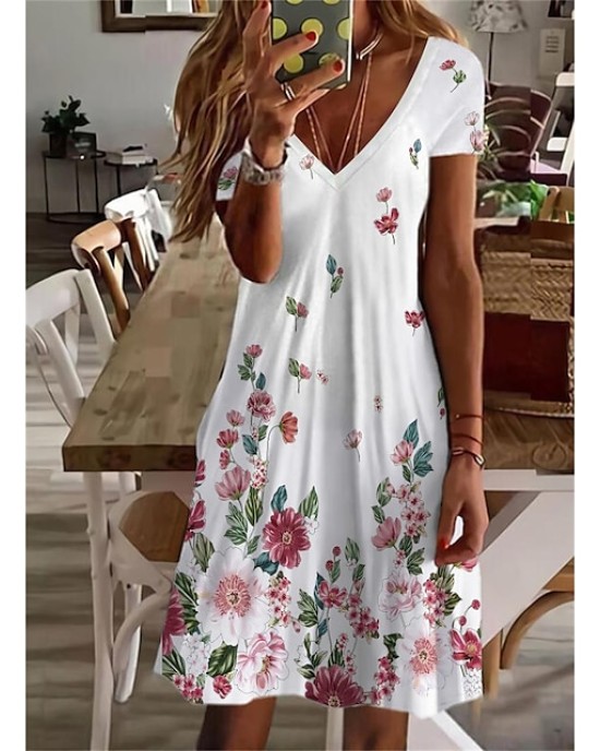 Casual Dress Summer Dress Print Dress Floral Print V Neck Mini Dress Active Fashion Outdoor Daily Short Sleeve Regular Fit Black And White Olive Green Colourful Summer Spring S M L XL XXL – PRYCUS MITCHELL INC