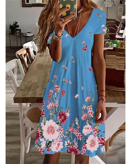 Casual Dress Summer Dress Print Dress Floral Print V Neck Mini Dress Active Fashion Outdoor Daily Short Sleeve Regular Fit Black And White Olive Green Colourful Summer Spring S M L XL XXL – PRYCUS MITCHELL INC