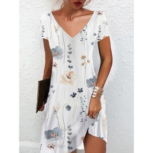 Casual Dress Summer Dress Print Dress Floral Print V Neck Mini Dress Active Fashion Outdoor Daily Short Sleeve Regular Fit Black And White Olive Green Colourful Summer Spring S M L XL XXL – PRYCUS MITCHELL INC