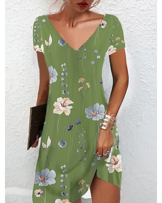 Casual Dress Summer Dress Print Dress Floral Print V Neck Mini Dress Active Fashion Outdoor Daily Short Sleeve Regular Fit Black And White Olive Green Colourful Summer Spring S M L XL XXL – PRYCUS MITCHELL INC