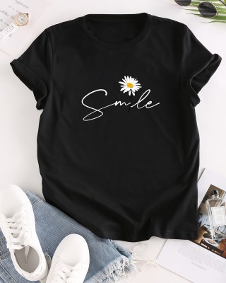 Flower & Letter Print Crew Neck T-Shirt, Casual Short Sleeve T-Shirt For Spring & Summer, Women’s Clothing – PRYCUS MITCHELL INC