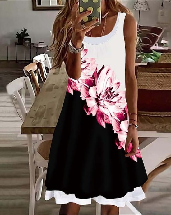 Casual Dress Shift Dress Floral Dress Mini Dress White Pink Red Sleeveless Floral Fake two piece Summer Spring Crew Neck Basic Vacation 2023 S M L XL XXL 3XL 4XL 5XL – PRYCUS MITCHELL INC