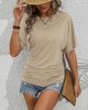 Solid Crew Neck T-shirt, Elegant Short Sleeve Ruched Top For Spring & Summer, Women’s Clothing – PRYCUS MITCHELL INC