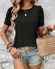 Crew Neck Solid T-Shirt, Elegant Ruched Short Sleeve Top For Spring & Summer, Women’s Clothing – PRYCUS MITCHELL INC