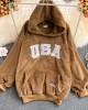 Fashion hairy hoodie embroidery letters coat for women – PRYCUS MITCHELL INC