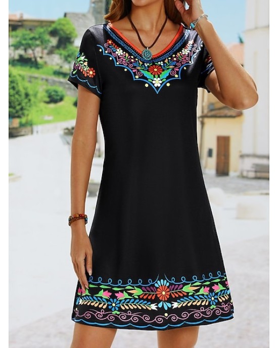 Casual Dress Ethnic Dress Shift Dress Mini Dress Black White Light Green Short Sleeve Floral Print Spring Summer Crew Neck Basic Daily Vacation Loose Fit 2023 S M L XL XXL – PRYCUS MITCHELL INC