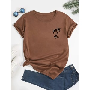 Coconut Tree Print Crew Neck T-shirt, Casual Loose Short Sleeve Fashion Summer T-Shirts Tops, Women’s Clothing – PRYCUS MITCHELL INC