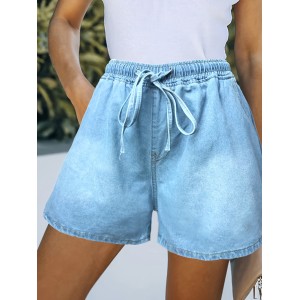 Plus Size Casual Denim Shorts, Women’s Plus Solid Elastic Drawstring High Rise Loose Fit Denim Shorts – PRYCUS MITCHELL INC