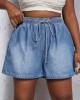 Plus Size Casual Denim Shorts, Women’s Plus Solid Elastic Drawstring High Rise Loose Fit Denim Shorts – PRYCUS MITCHELL INC