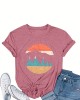 Casual Forest & Sun Print T-shirt – All-Season, Comfy Crew Neck, Versatile Geo-Pattern, Easy-Care Fabric – PRYCUS MITCHELL INC