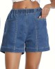 Women’s Stylish Denim Shorts, Casual Sporty Style, Elastic Waist, Comfort Fit, With Pockets, Versatile Summer Wear – PRYCUS MITCHELL INC