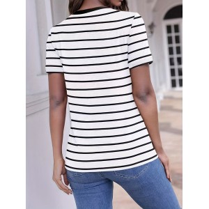 Striped Short Sleeves Causal Sports T-shirt, Round Neck Workout Running Tops, Women’s Activewear – PRYCUS MITCHELL INC