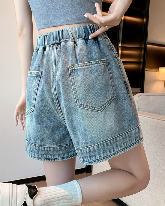 Women’s Elastic High Waist Denim Shorts, Casual Style, Versatile Wide-Leg Denim Shorts For Leisure – PRYCUS MITCHELL INC