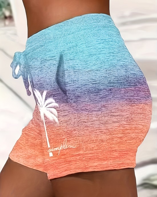 Breezy Tropical Elegance: Versatile Coconut Tree Print Casual Shorts for Women with Elastic Drawstring Waist, Durable & Easy-Care – PRYCUS MITCHELL INC