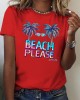 Beach Tree Print Crew Neck T-shirt, Casual Short Sleeve Top For Spring & Summer, Women’s Clothing – PRYCUS MITCHELL INC