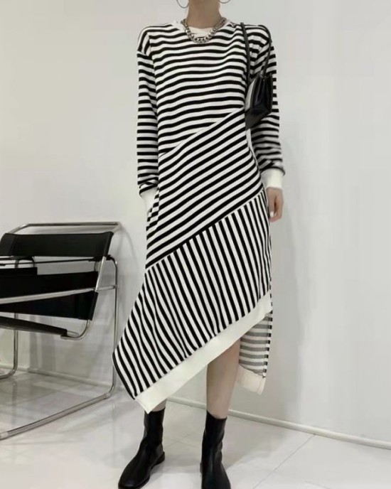 Splice temperament stripe irregular slim autumn dress – PRYCUS MITCHELL INC