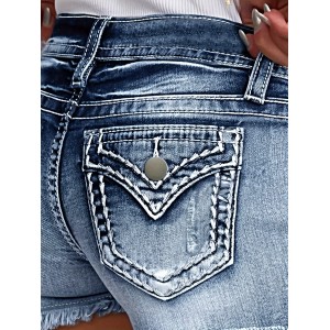 Embroidered Pockets Washed Denim Shorts, Raw Hem Slash Pockets Short Denim Pants, Women’s Denim Jeans & Clothing – PRYCUS MITCHELL INC