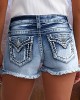 Embroidered Pockets Washed Denim Shorts, Raw Hem Slash Pockets Short Denim Pants, Women’s Denim Jeans & Clothing – PRYCUS MITCHELL INC