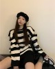 Round neck loose holes coat stripe lazy hoodie for women – PRYCUS MITCHELL INC