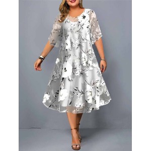 Plus Size Casual Dress Dress Set Chiffon Dress Floral Midi Dress Half Sleeve Print Crew Neck Fashion Daily Gray Summer Spring L XL XXL 3XL 4XL – PRYCUS MITCHELL INC