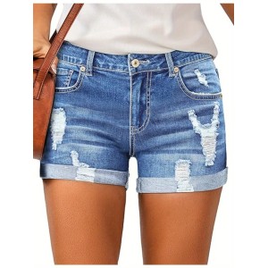 Women’s High Waisted Rolled Hem Distressed Jeans Ripped Denim Shorts – PRYCUS MITCHELL INC