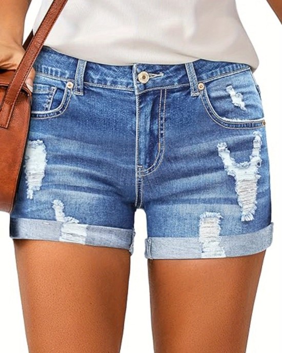 Women’s High Waisted Rolled Hem Distressed Jeans Ripped Denim Shorts – PRYCUS MITCHELL INC