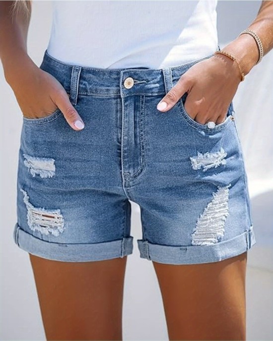 Women’s High Waisted Rolled Hem Distressed Jeans Ripped Denim Shorts – PRYCUS MITCHELL INC