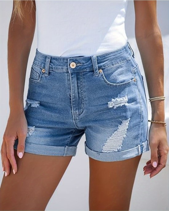 Women’s High Waisted Rolled Hem Distressed Jeans Ripped Denim Shorts – PRYCUS MITCHELL INC