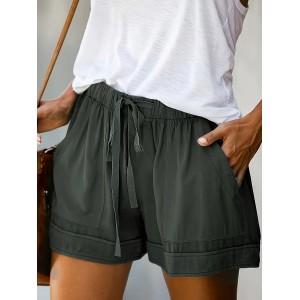 Plus Size Casual Shorts, Women’s Plus Solid Elastic Waist Drawstring Pipping Loose Shorts With Pockets – PRYCUS MITCHELL INC