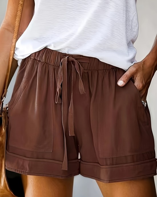 Plus Size Casual Shorts, Women’s Plus Solid Elastic Waist Drawstring Pipping Loose Shorts With Pockets – PRYCUS MITCHELL INC