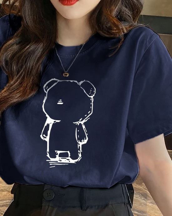 Bear Print T-shirt, Casual Short Sleeve Crew Neck Top For Spring & Summer, Women’s Clothing – PRYCUS MITCHELL INC