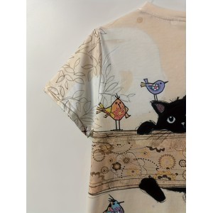 Cute Cat Print Crew Neck T-Shirt, Casual Short Sleeve T-Shirt For Spring & Summer, Women’s Clothing – PRYCUS MITCHELL INC