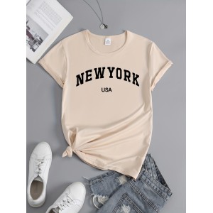 New York & USA Letter Graphic Casual Sports T-shirt, Fashion Short Sleeves Running Workout Tops, Women’s Activewear – PRYCUS MITCHELL INC