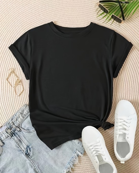 Solid Crew Neck Simple T-Shirt, Casual Short Sleeve T-Shirt For Spring & Summer, Women’s Clothing – PRYCUS MITCHELL INC