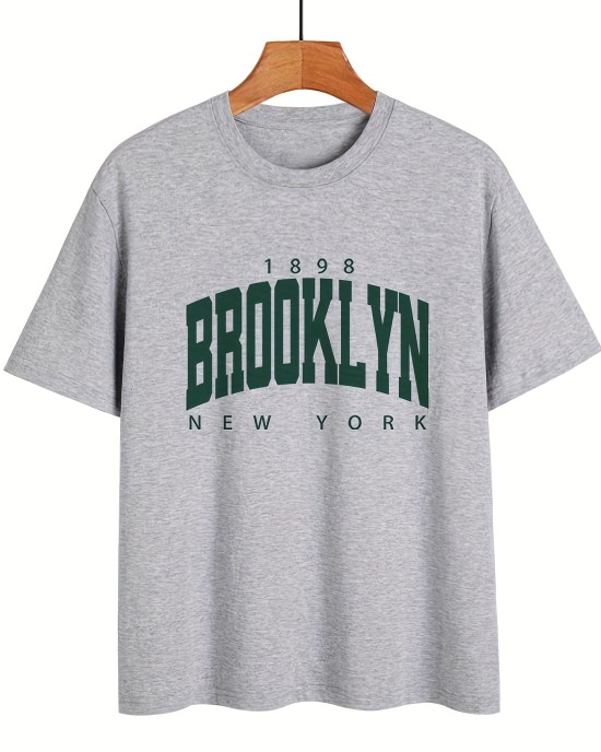 Brooklyn 1898 Print T-Shirt, Short Sleeve Crew Neck Casual Top For Spring & Summer, Women’s Clothing – PRYCUS MITCHELL INC