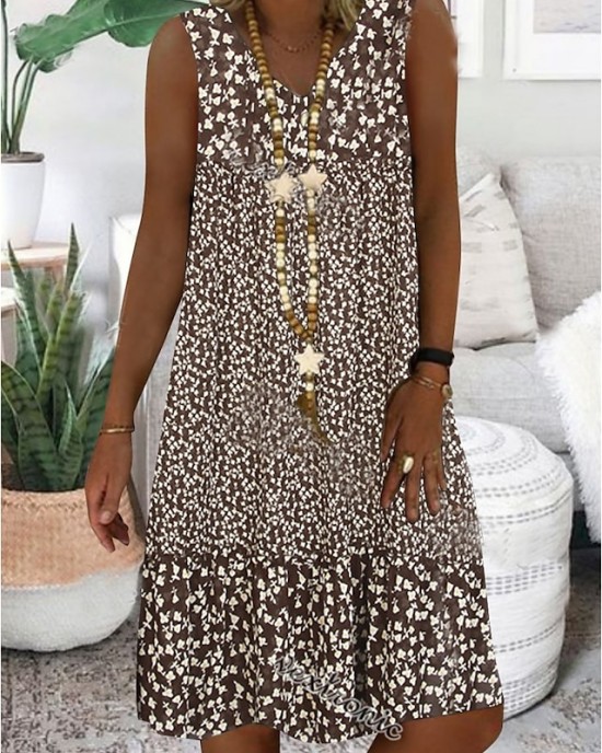 Casual Dress Shift Dress Midi Dress Brown Sleeveless Floral Print Spring Summer V Neck Basic Daily Weekend 2023 S M L XL XXL 3XL – PRYCUS MITCHELL INC