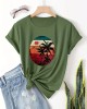 Coconut Tree And Sun Graphic Round Neck Sports T-shirt, Comfortable Soft Short Sleeves Causal Workout Tops, Women’s Activewear – PRYCUS MITCHELL INC