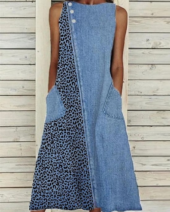 Denim Dress Casual Dress Midi Dress Denim Fashion Modern Outdoor Daily Vacation Crew Neck Button Pocket Sleeveless Summer Spring 2023 Regular Fit Blue Leopard S M L XL 2XL – PRYCUS MITCHELL INC