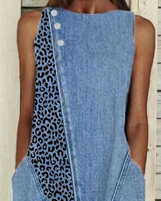 Denim Dress Casual Dress Midi Dress Denim Fashion Modern Outdoor Daily Vacation Crew Neck Button Pocket Sleeveless Summer Spring 2023 Regular Fit Blue Leopard S M L XL 2XL – PRYCUS MITCHELL INC