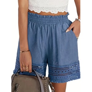 Lace Trim Slant Pocket Shorts, Casual Paper Bag Waist Shorts For Summer, Women’s Clothing – PRYCUS MITCHELL INC