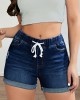 Drawstring Elastic Waist Roll Up Hem Denim Shorts, Whiskering High Stretch Hot Denim Shorts, Women’s Denim Jeans & Clothing – PRYCUS MITCHELL INC