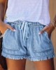 Women’s Plain Light Washed Blue Raw Hem Shorts Casual Trendy Short Pants Elastic Waist Drawstring Comfy Shorts – PRYCUS MITCHELL INC