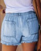 Women’s Plain Light Washed Blue Raw Hem Shorts Casual Trendy Short Pants Elastic Waist Drawstring Comfy Shorts – PRYCUS MITCHELL INC