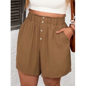 Plus Size Button Front Wide Leg Shorts, Casual Slant Pocket Elastic Waist Shorts, Women’s Plus Size Clothing – PRYCUS MITCHELL INC