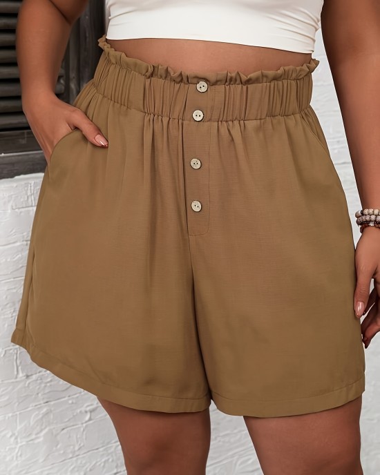 Plus Size Button Front Wide Leg Shorts, Casual Slant Pocket Elastic Waist Shorts, Women’s Plus Size Clothing – PRYCUS MITCHELL INC